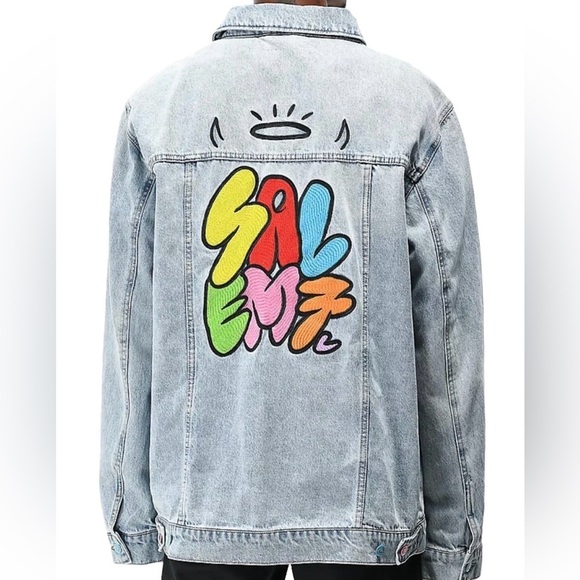 NWT Mens Salem7 Zumiez Light Wash Oversized Denim Jacket Y2K 90s - Picture 3 of 11